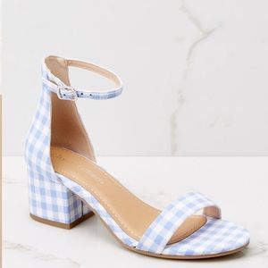 Blue Gingham Ankle Strap Heels